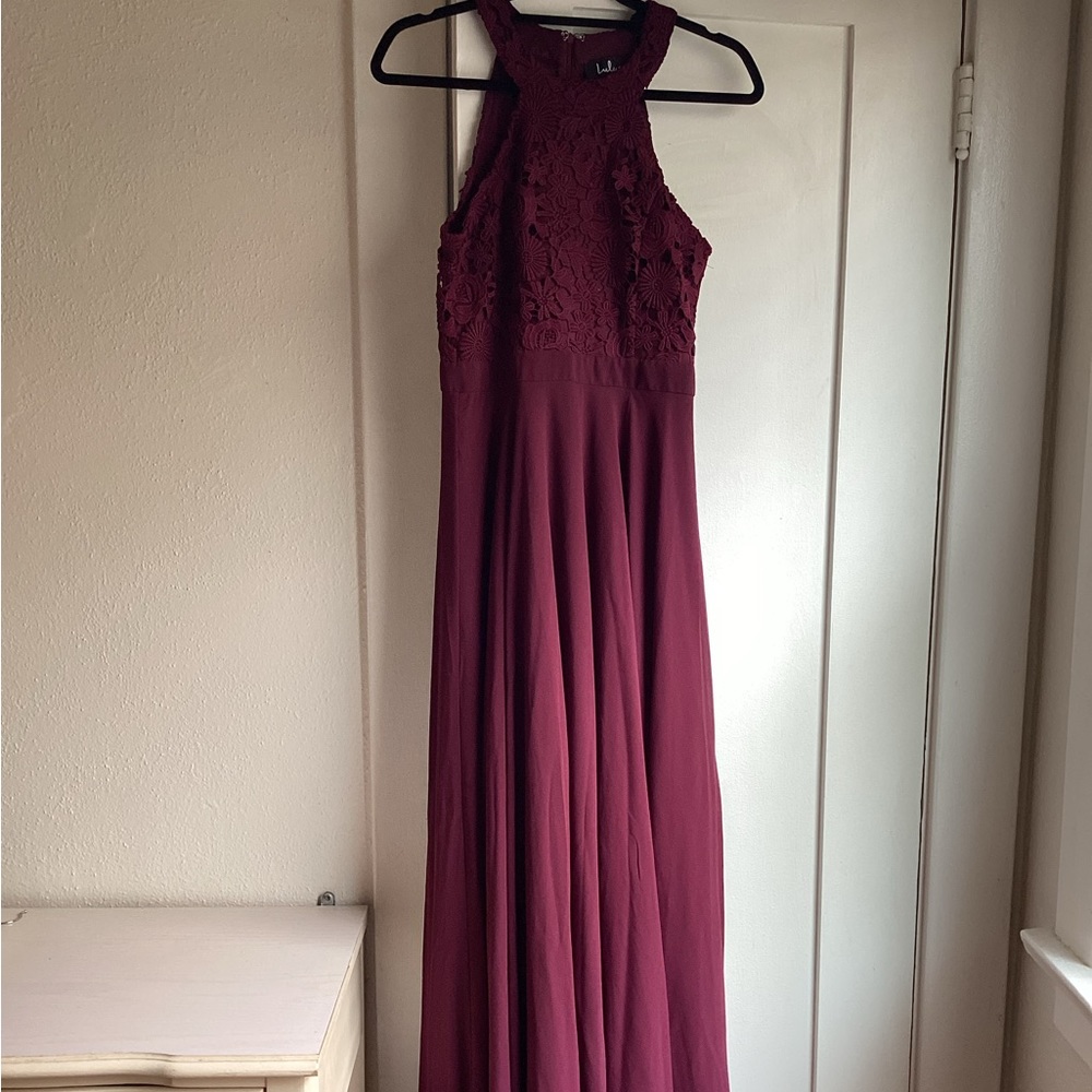 Burgundy Lace Halter Dress Lulu’s